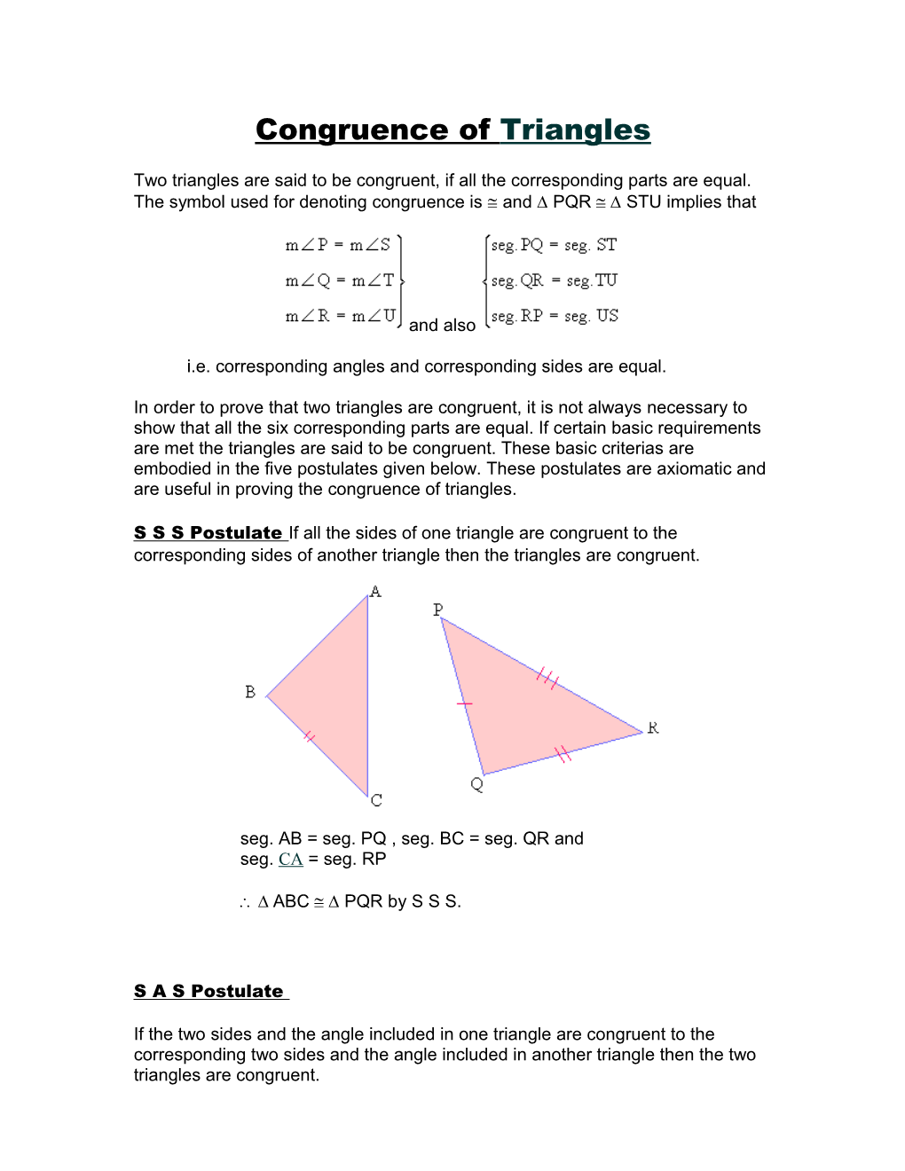 Congruence of Triangles