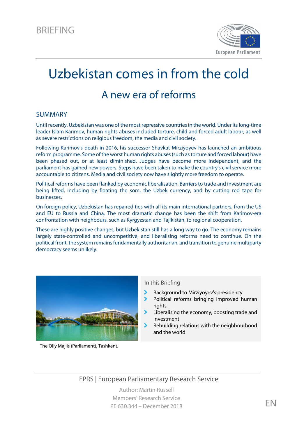 Uzbekistan Comes in from the Cold a New Era of Reforms