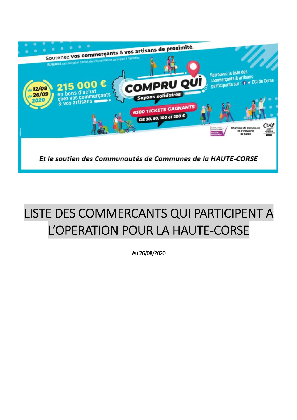 Liste Des Commercants Qui Participent a L'operation Pour La Haute-Corse