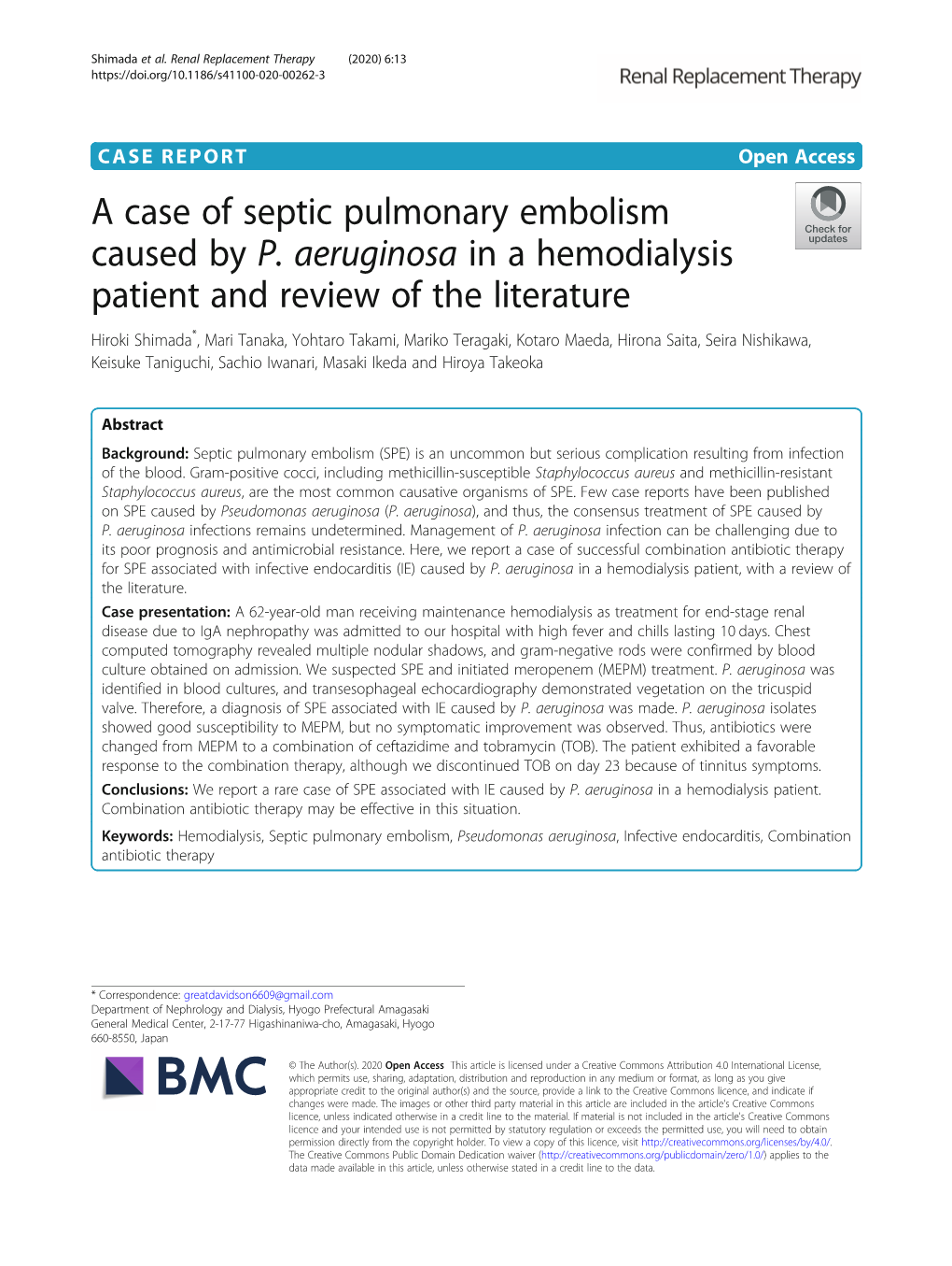 A Case of Septic Pulmonary Embolism Caused by P. Aeruginosa in A