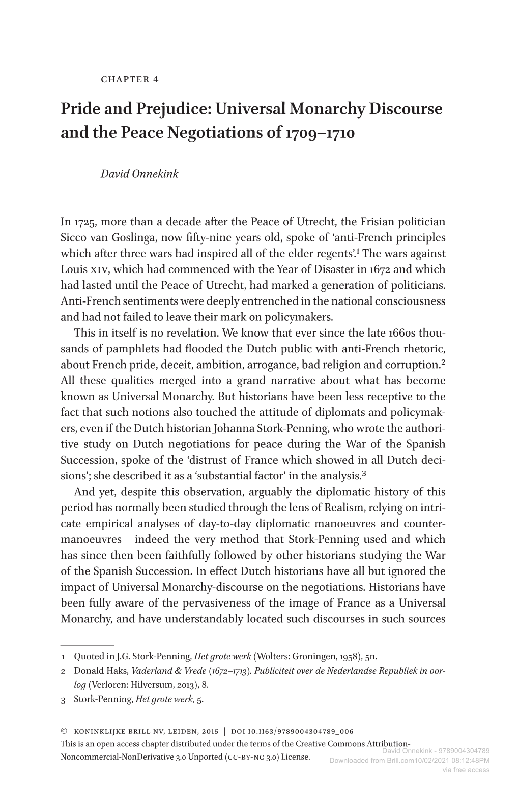 Universal Monarchy Discourse and the Peace Negotiations of 1709–1710