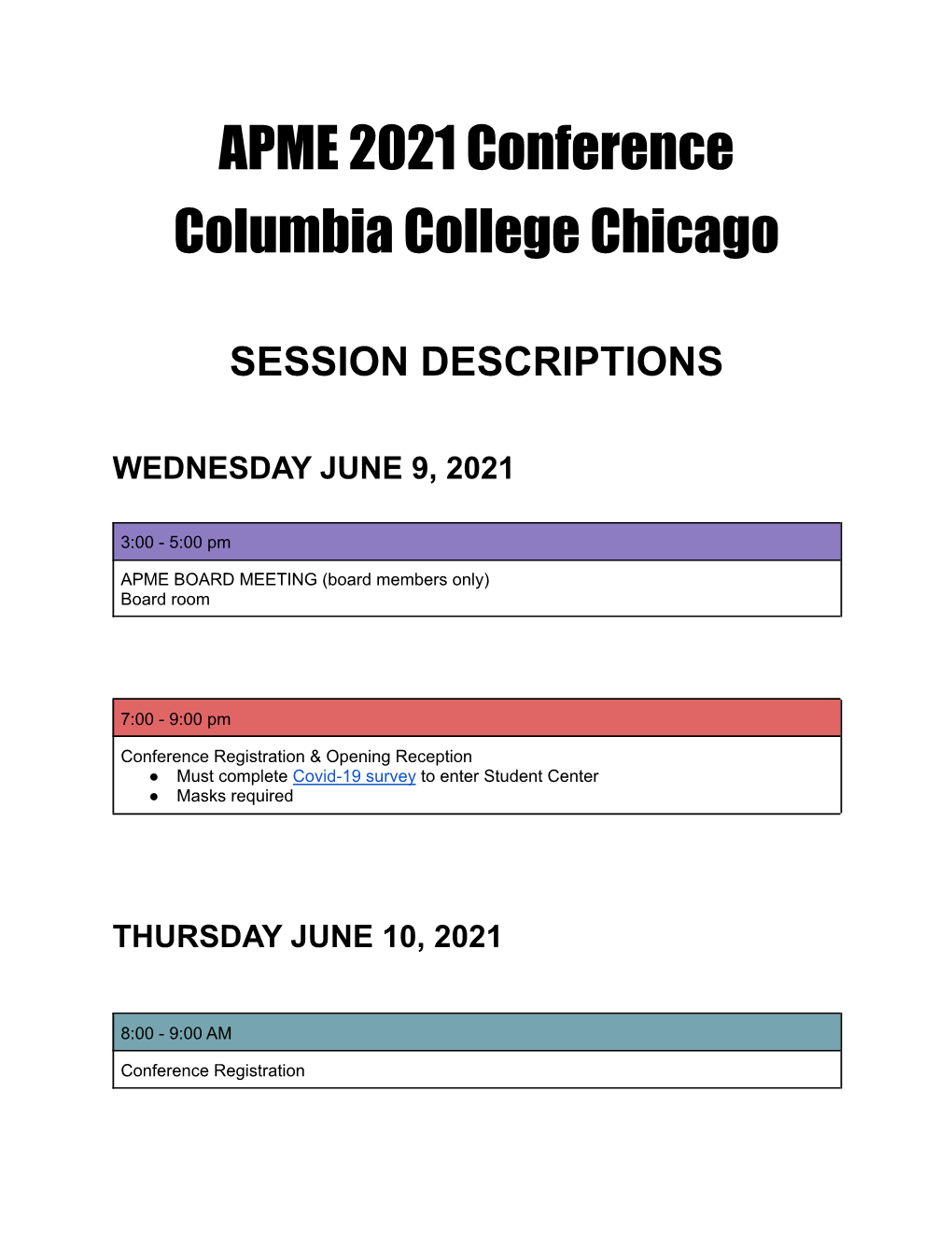 Session Descriptions