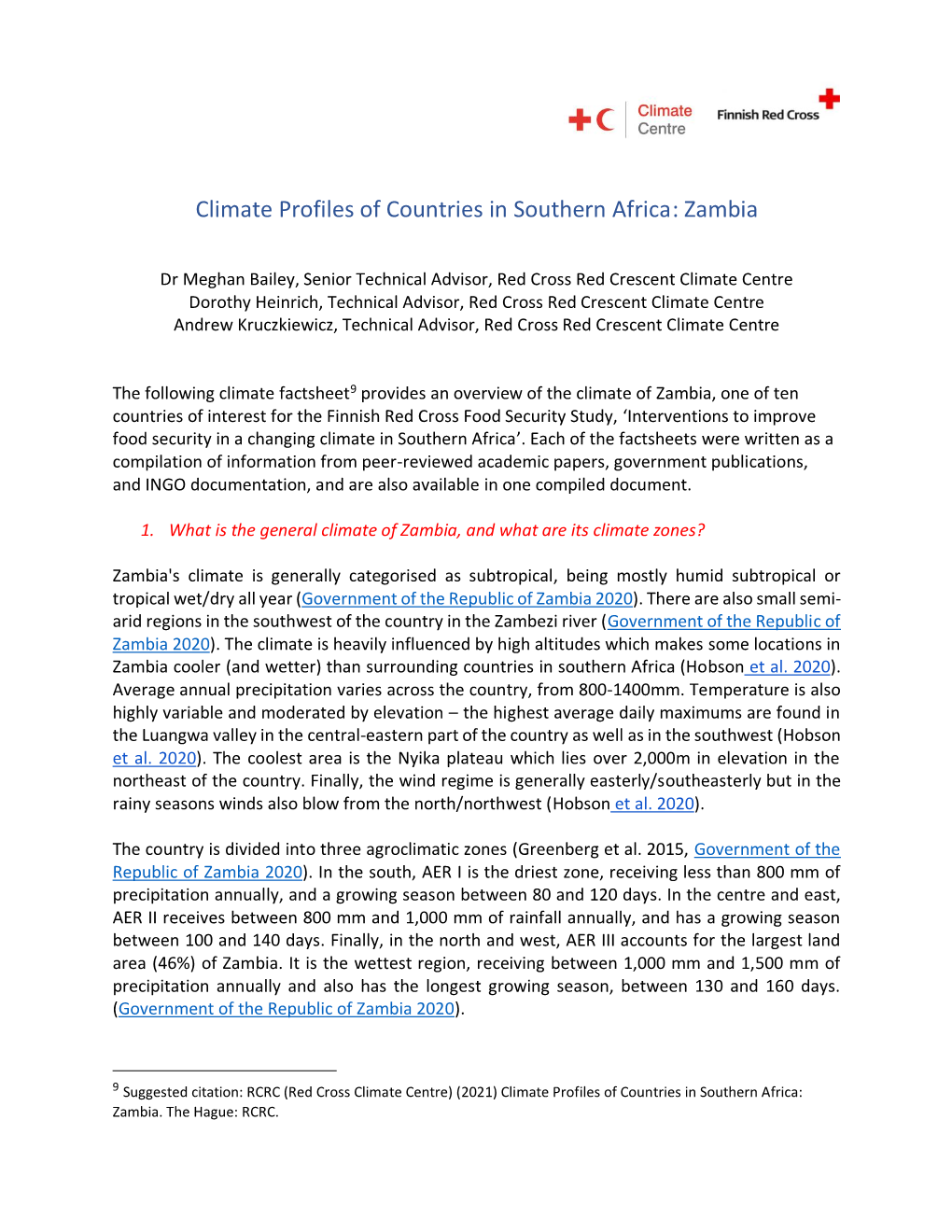 Climate Profiles of Countries in Southern Africa: Zambia