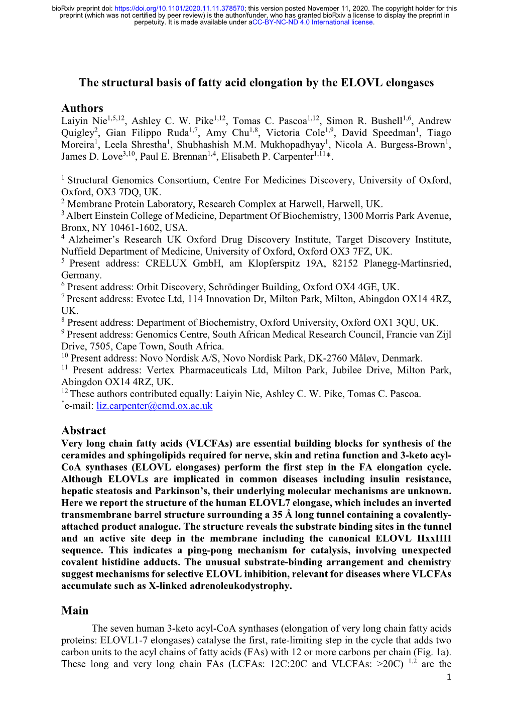 The Structural Basis of Fatty Acid Elongation by the ELOVL Elongases