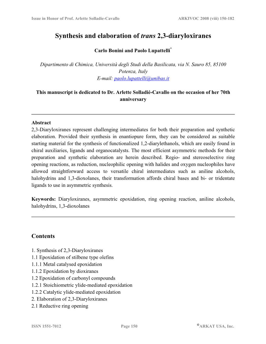 Synthesis and Elaboration of Trans 2,3-Diaryloxiranes