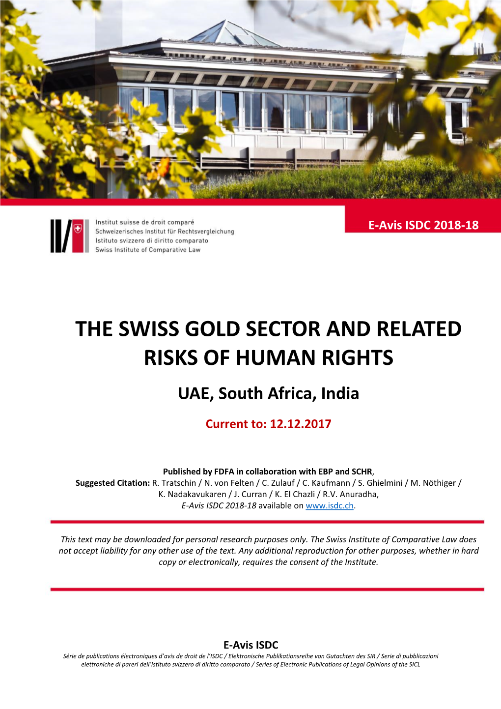 THE SWISS GOLD SECTOR and RELATED RISKS of HUMAN RIGHTS UAE, South Africa, India