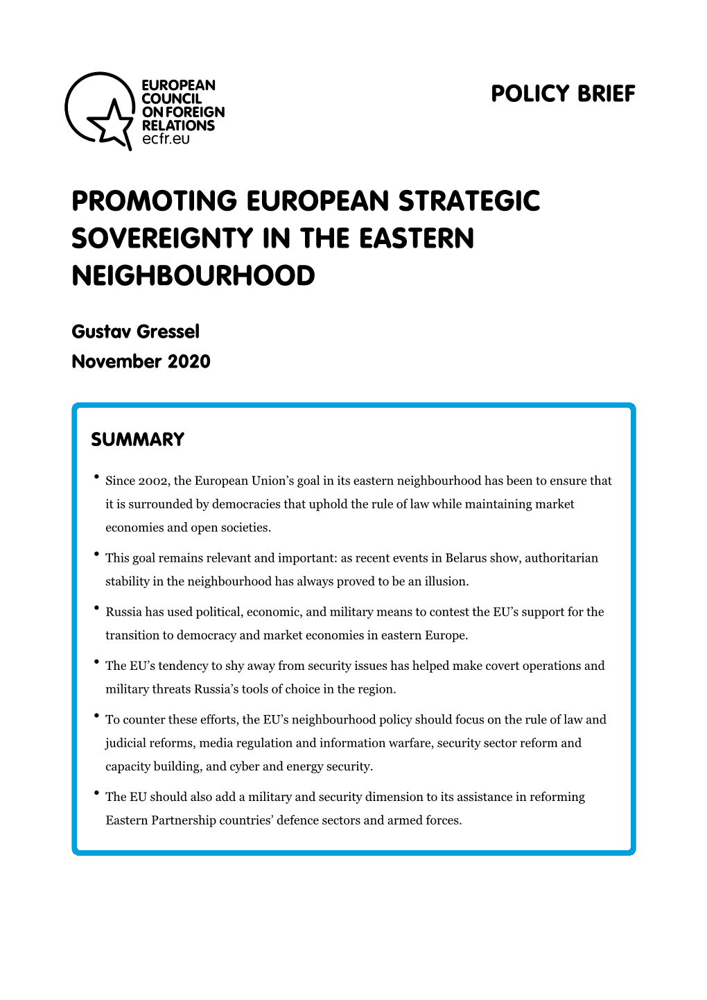 Promoting European Strategic Sovereignty in the Eastern Neighbourhood