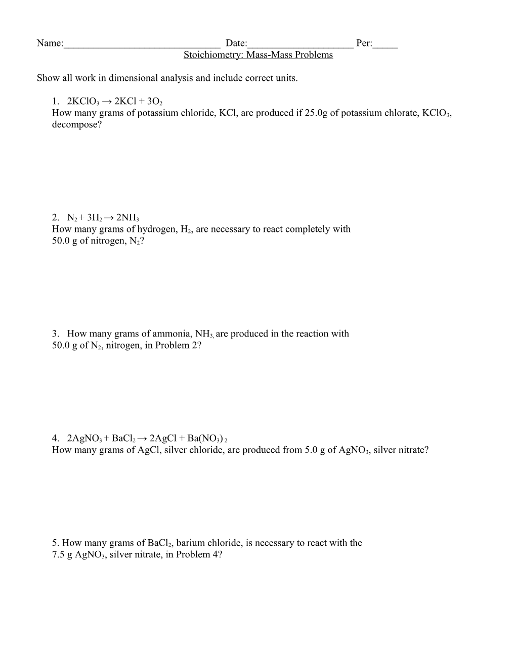 Stoichiometry: Mass-Mass Problems