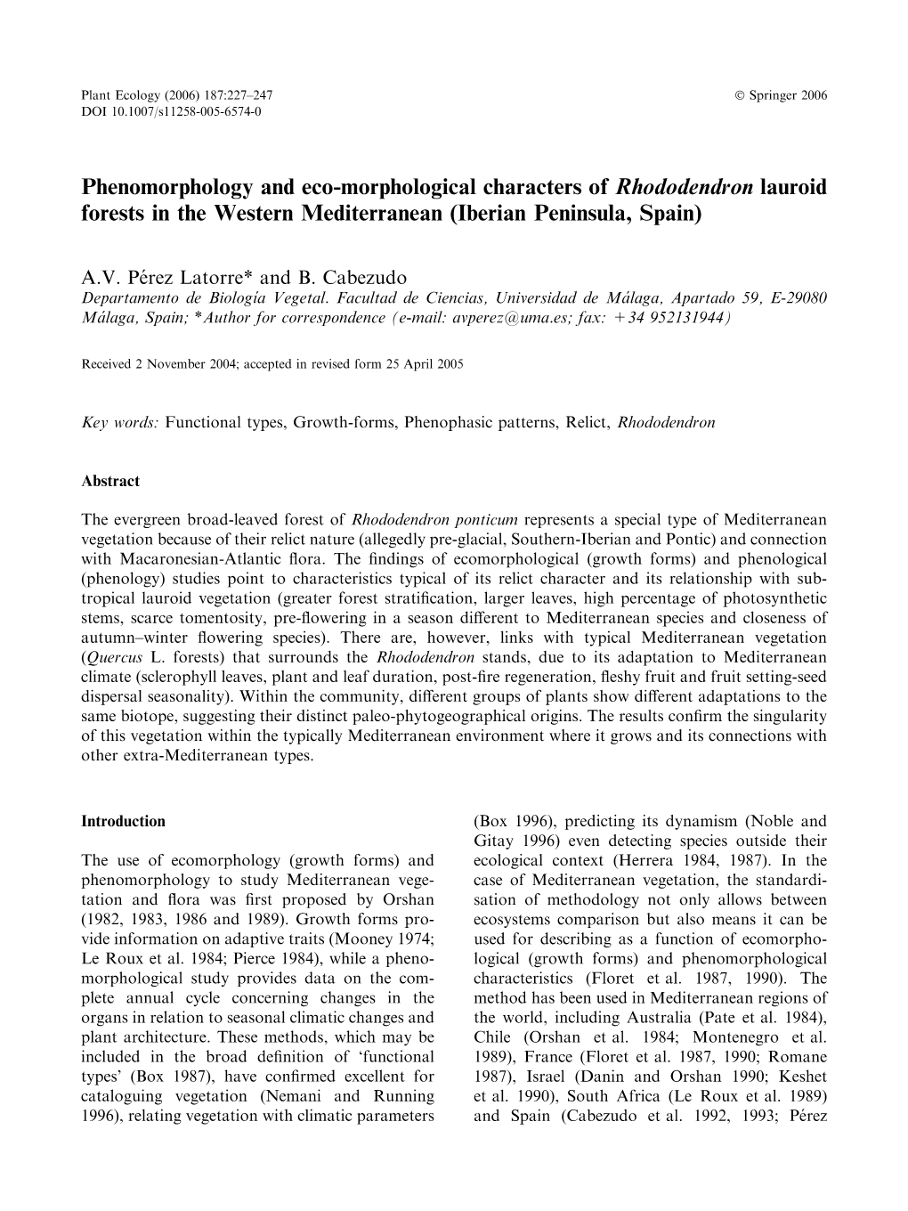Phenomorphology and Eco-Morphological Characters of Rhododendron Lauroid Forests in the Western Mediterranean (Iberian Peninsula, Spain)