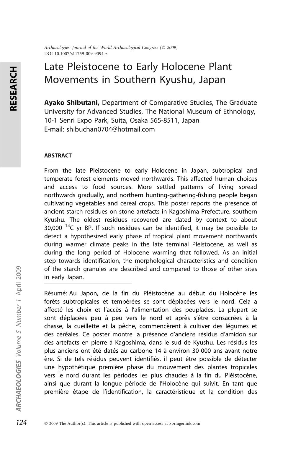 Late Pleistocene to Early Holocene Plant Movements in Southern Kyushu, Japan