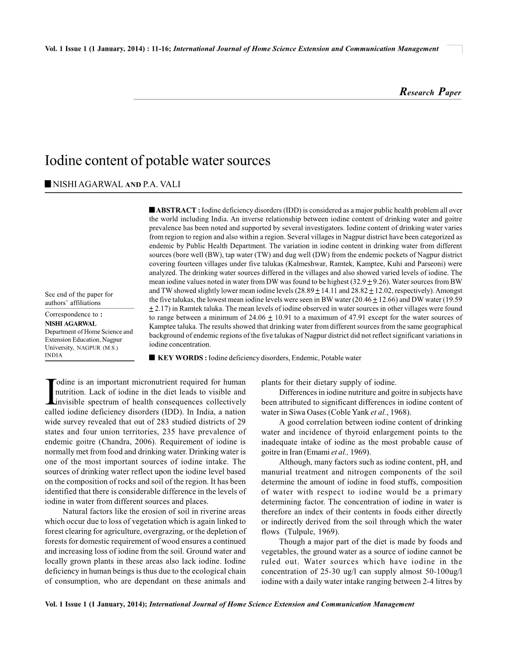 Iodine Content of Potable Water Sources