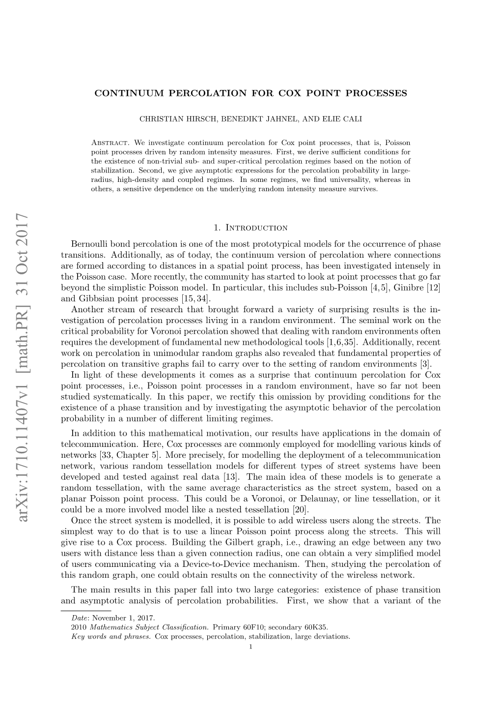 Continuum Percolation for Cox Point Processes