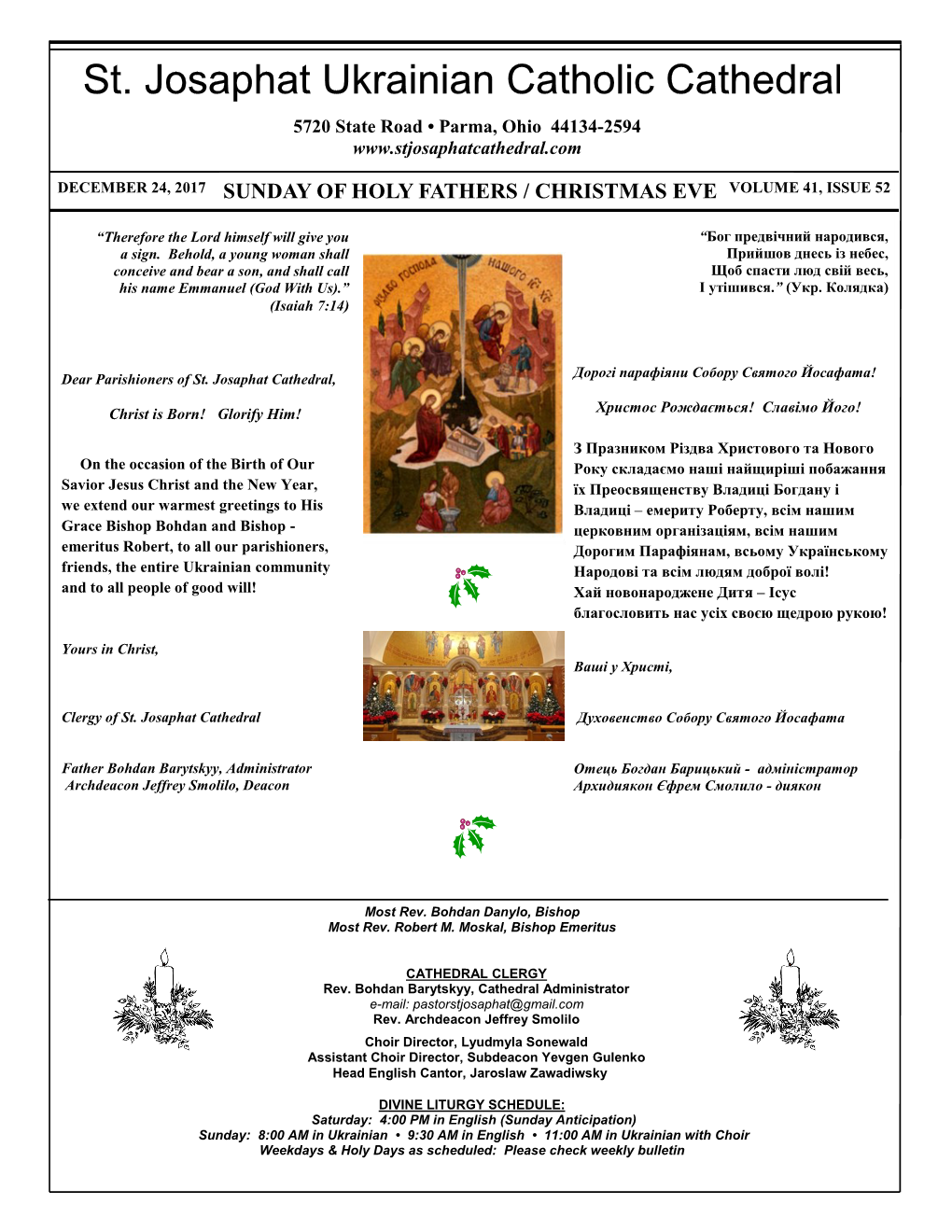 Sunday of Holy Fathers / Christmas Eve Volume 41, Issue 52