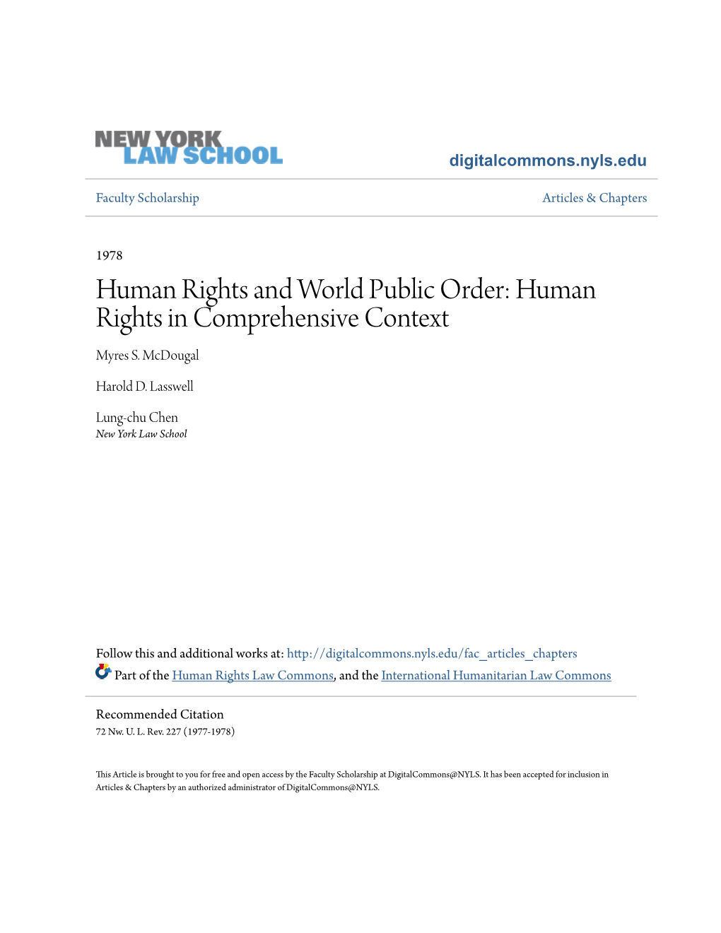 Human Rights in Comprehensive Context Myres S