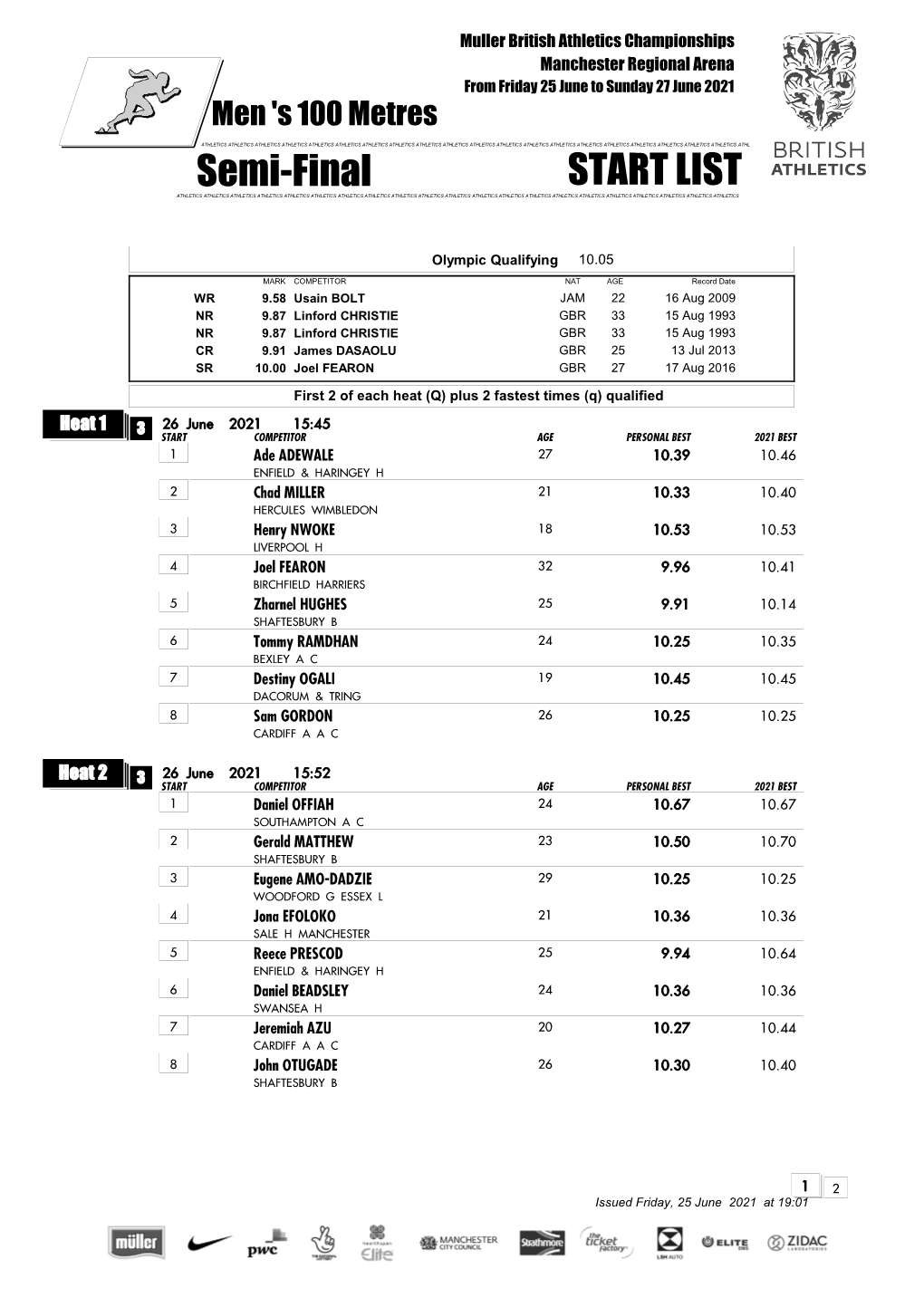 Semi-Final START LIST