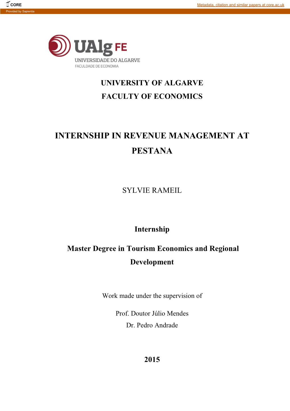 Internship in Revenue Management at Pestana