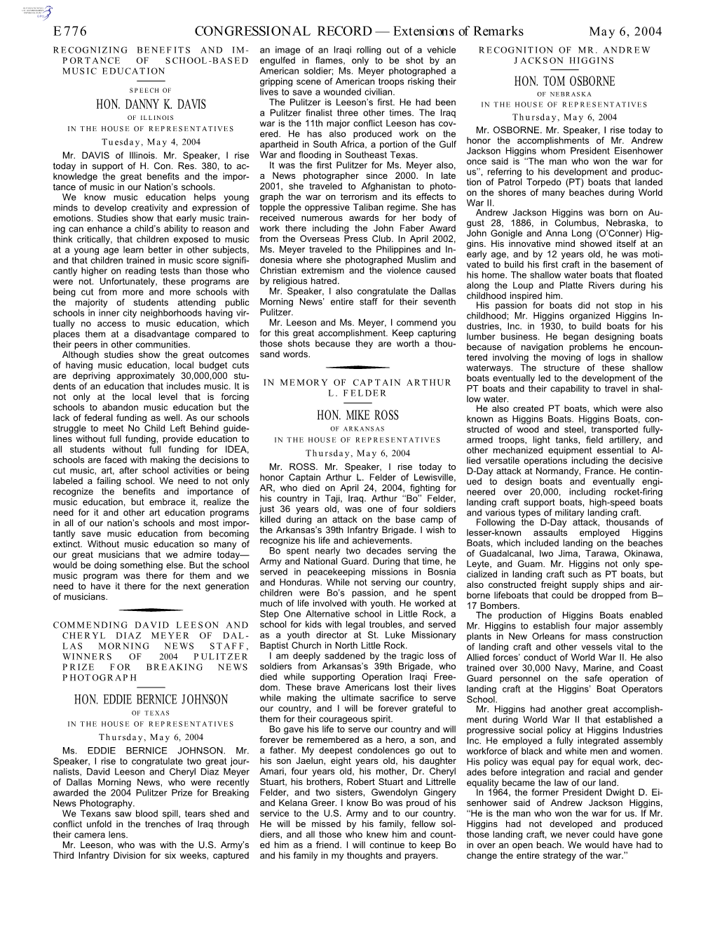 CONGRESSIONAL RECORD— Extensions of Remarks E776 HON