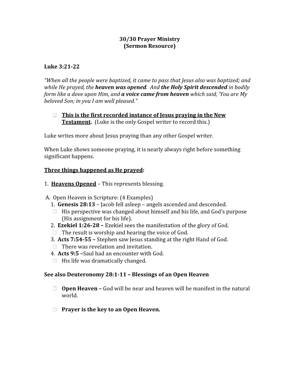 30/30 Prayer Ministry (Sermon Resource) Luke 3:21-22 “When All