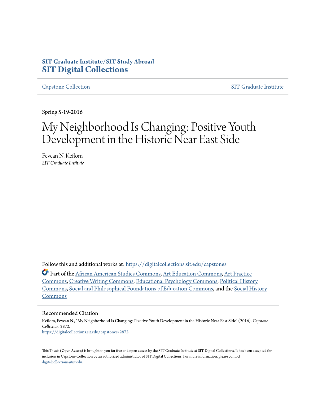 Positive Youth Development in the Historic Near East Side Fevean N