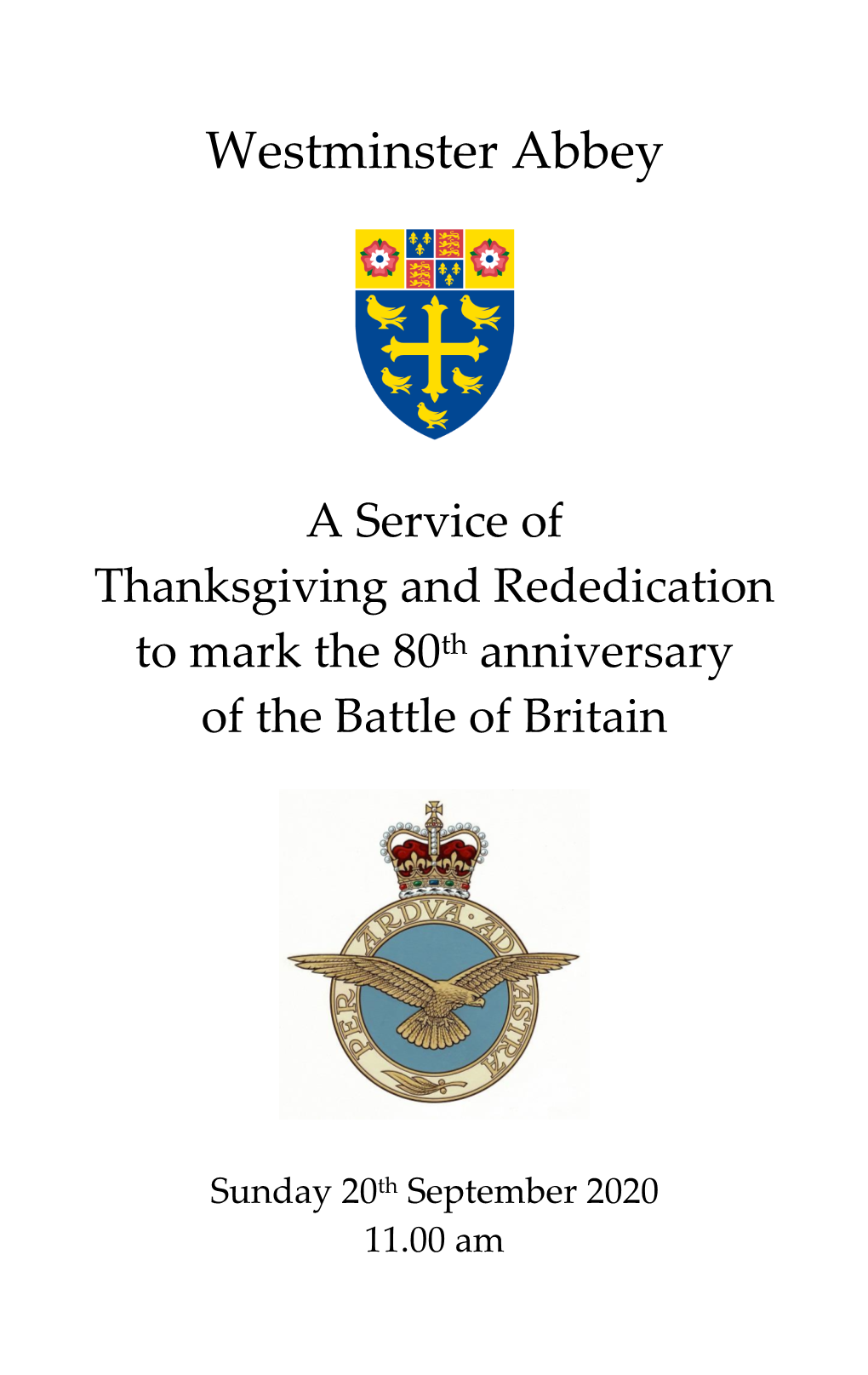 Battle of Britain: 80Th Anniversary Order of Service