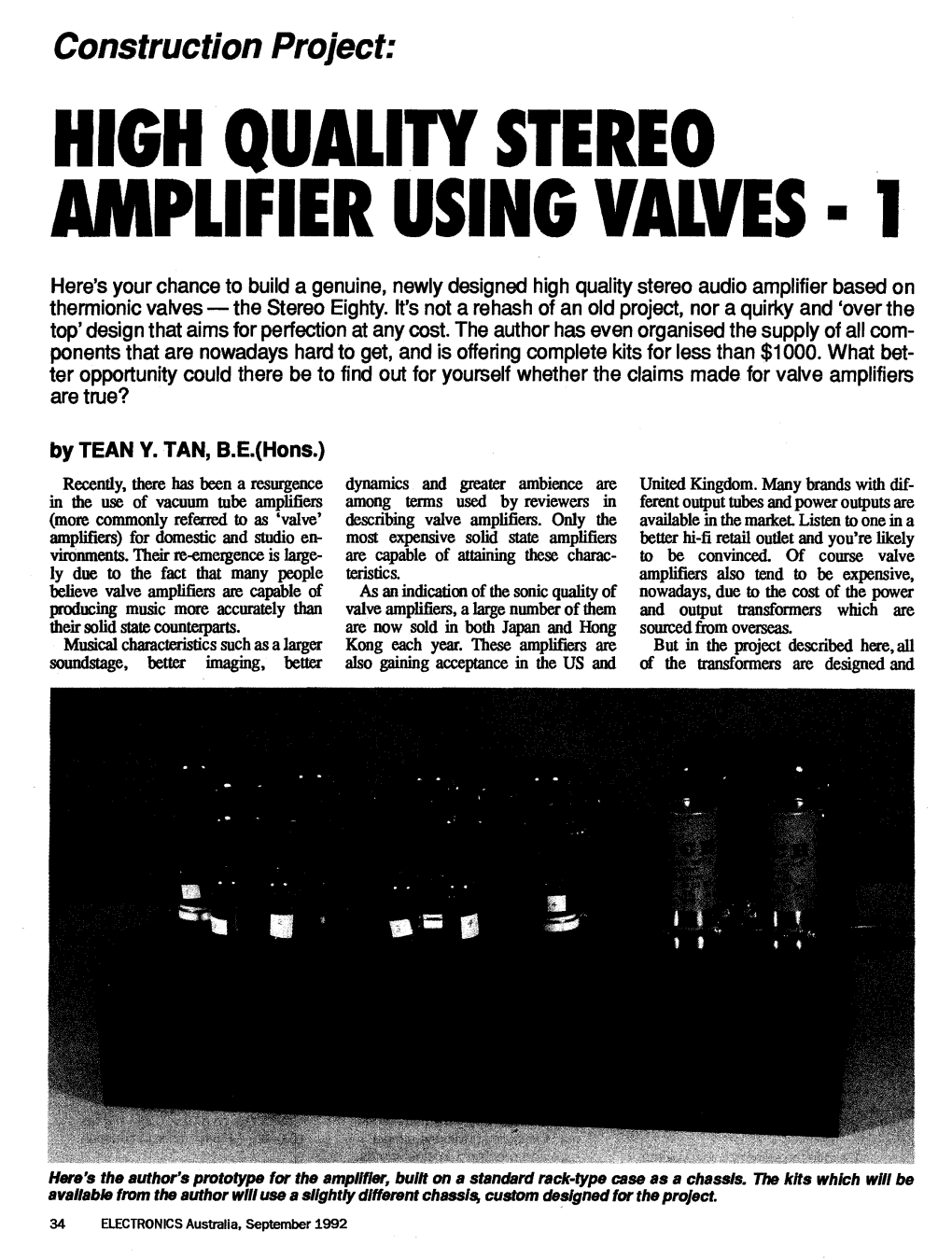 High Quality Stereo Amplifier Using Valves - 1