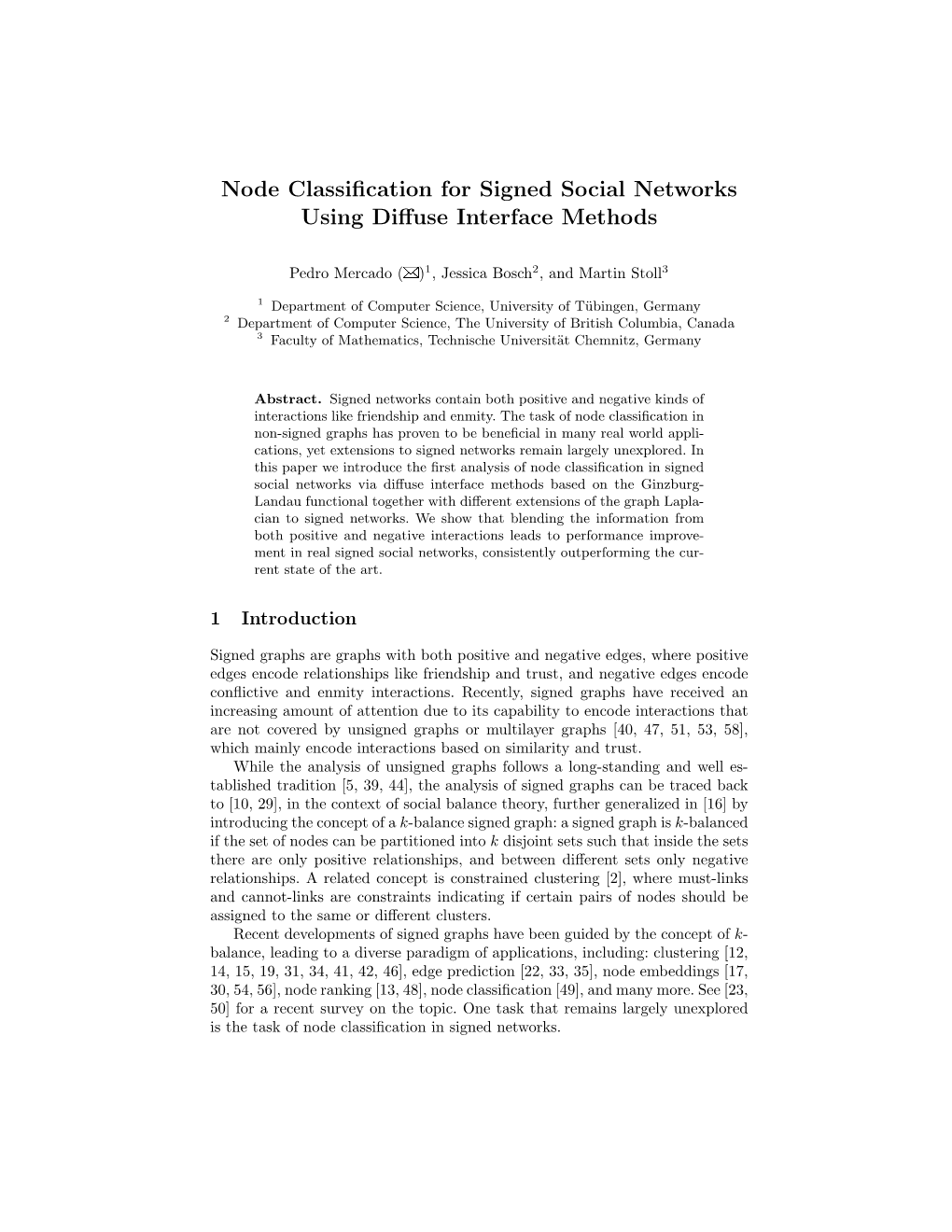 Node Classification for Signed Social Networks Using Diffuse Interface