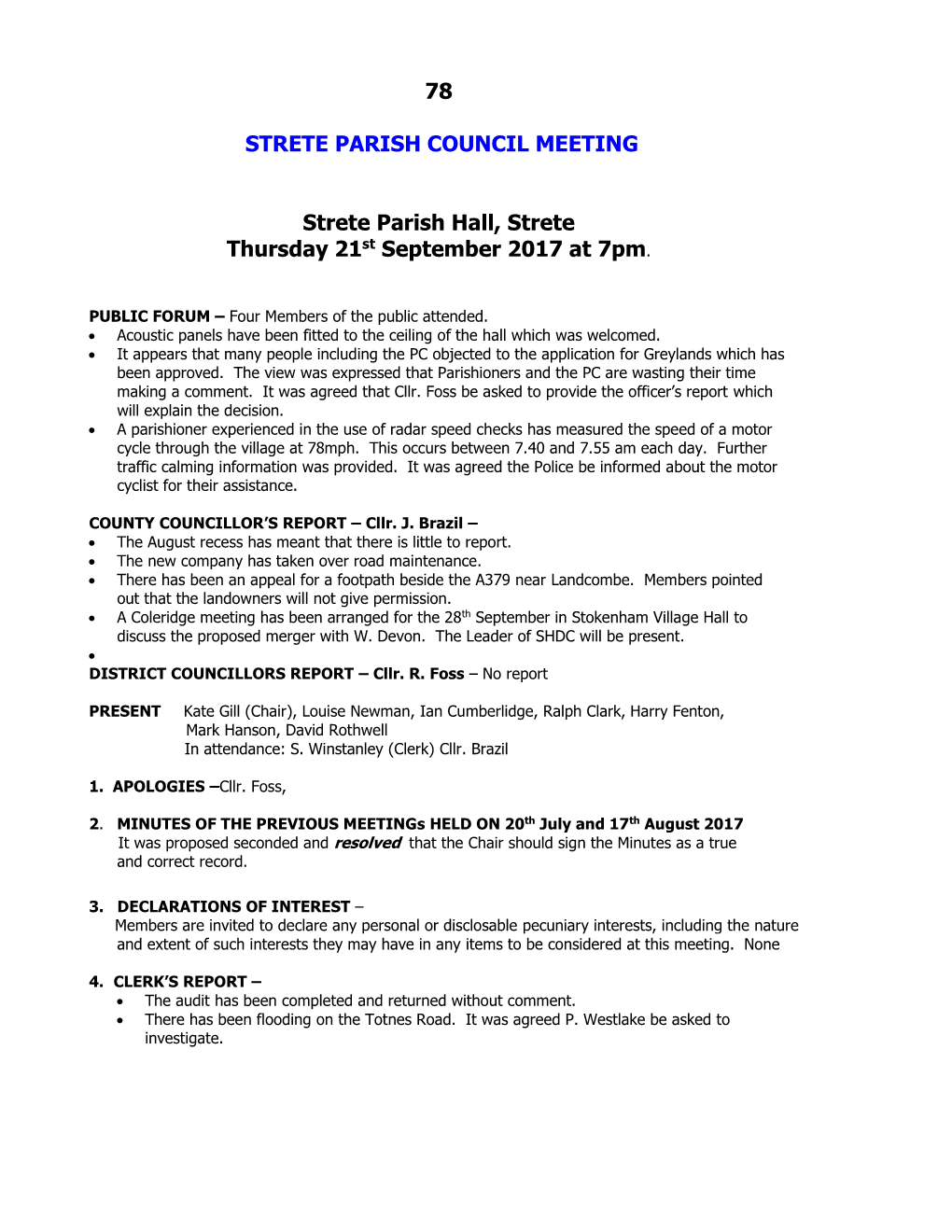 78 STRETE PARISH COUNCIL MEETING Strete Parish Hall, Strete