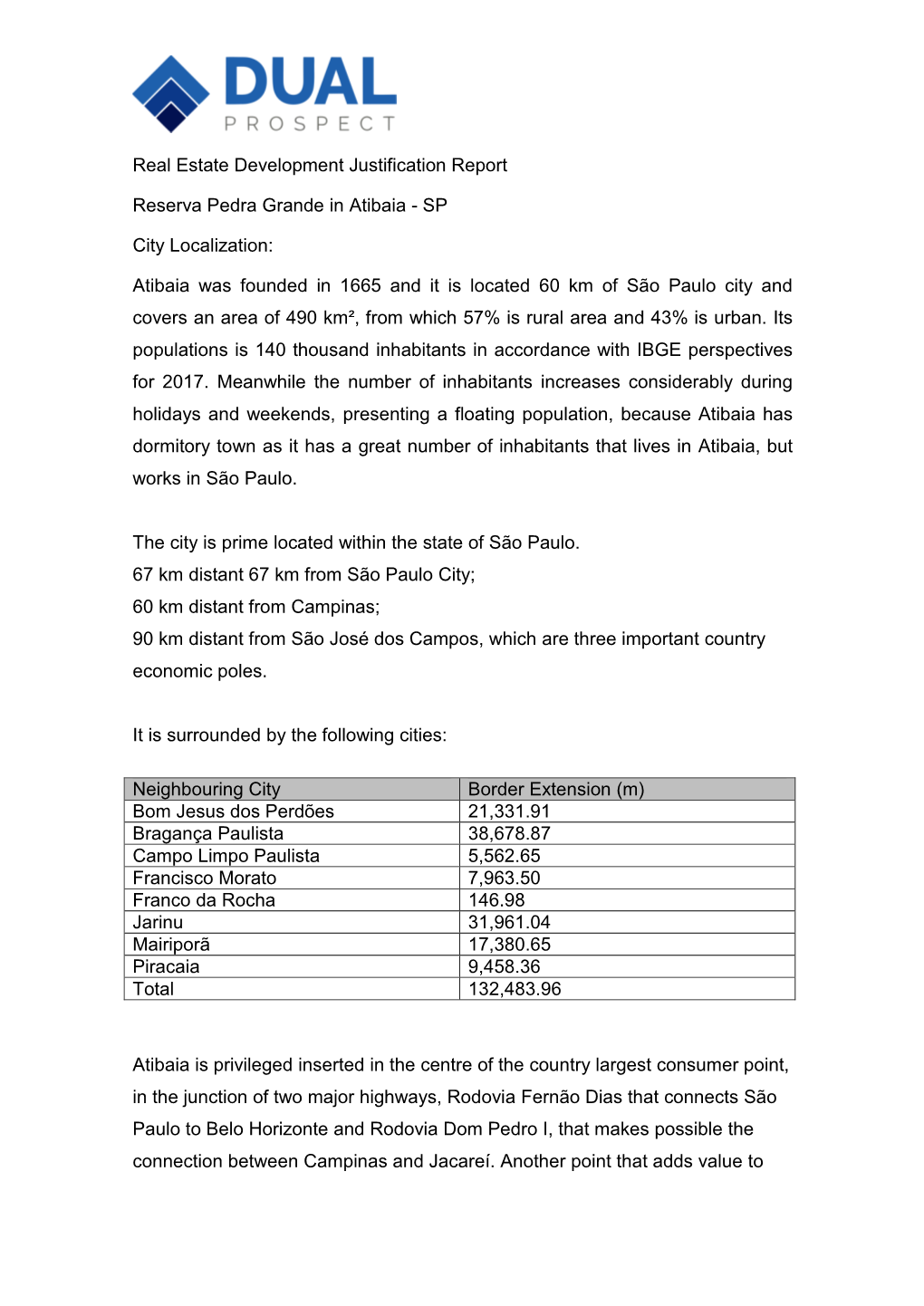 Real Estate Development Justification Report Reserva Pedra