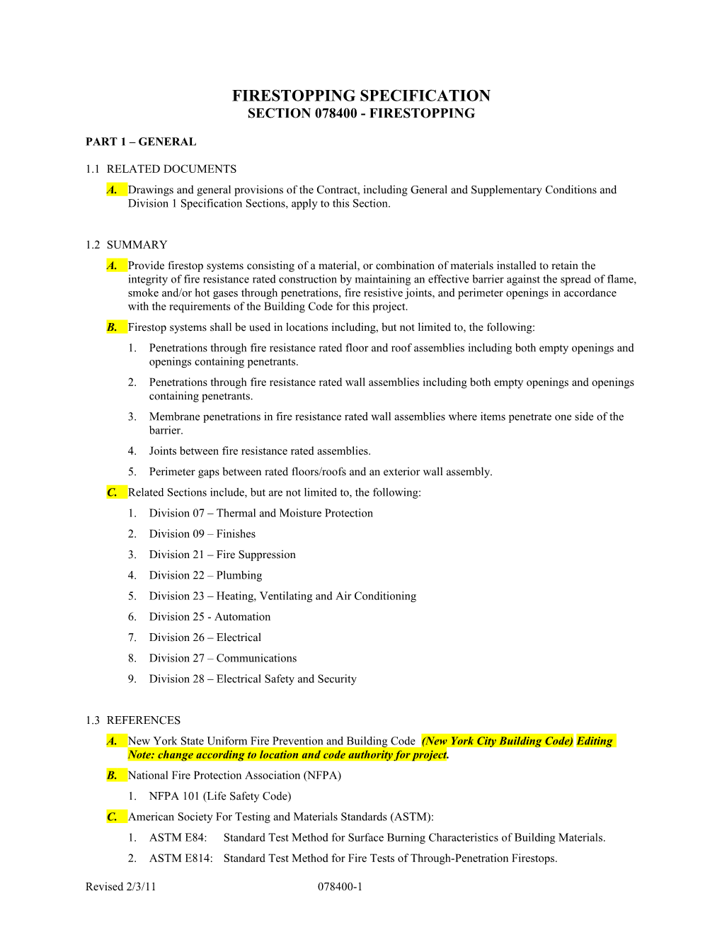 Standard Specification Firestopping Specification