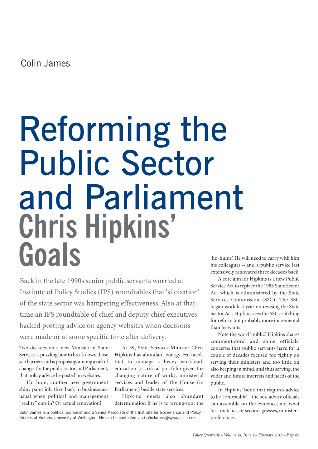 Reforming the Public Sector and Parliament Chris Hipkins’