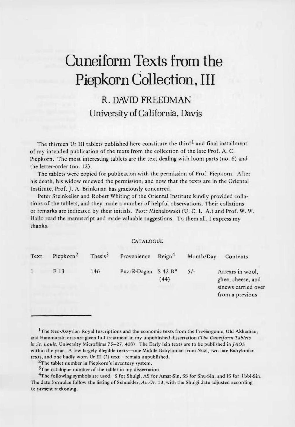 Cuneiform Texts from the Piepkorn Collection, III R