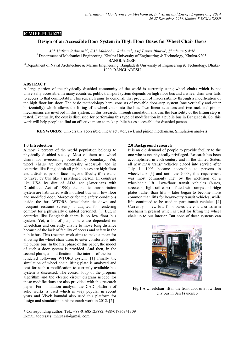 Design of an Accessible Door System in High Floor Buses for Wheel Chair Users