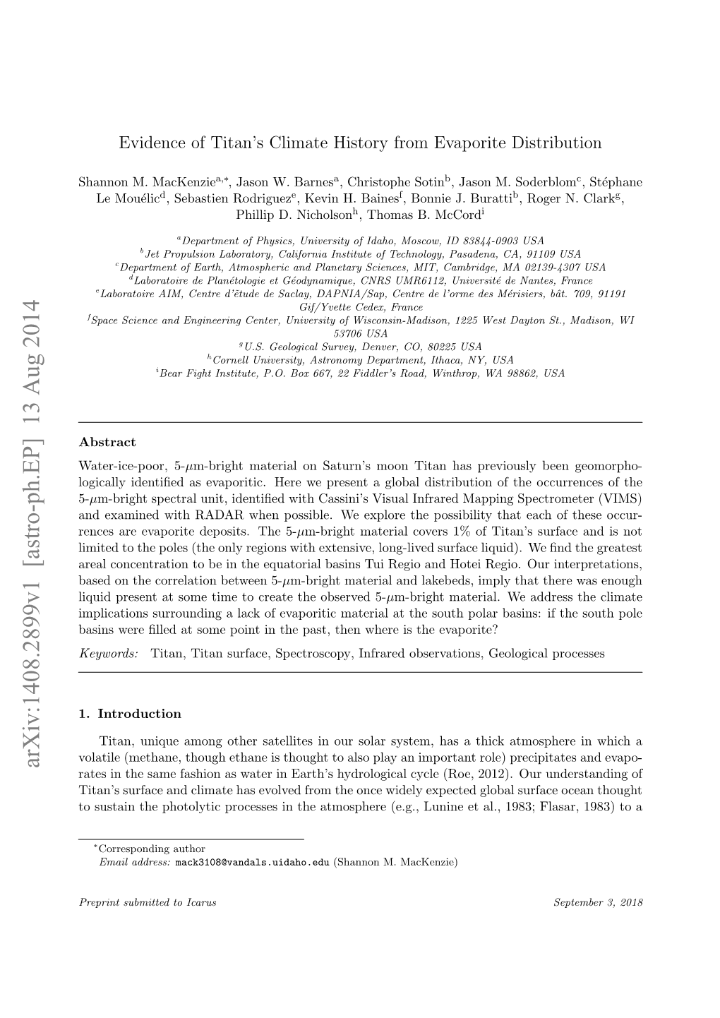 Evidence of Titan's Climate History from Evaporite Distribution