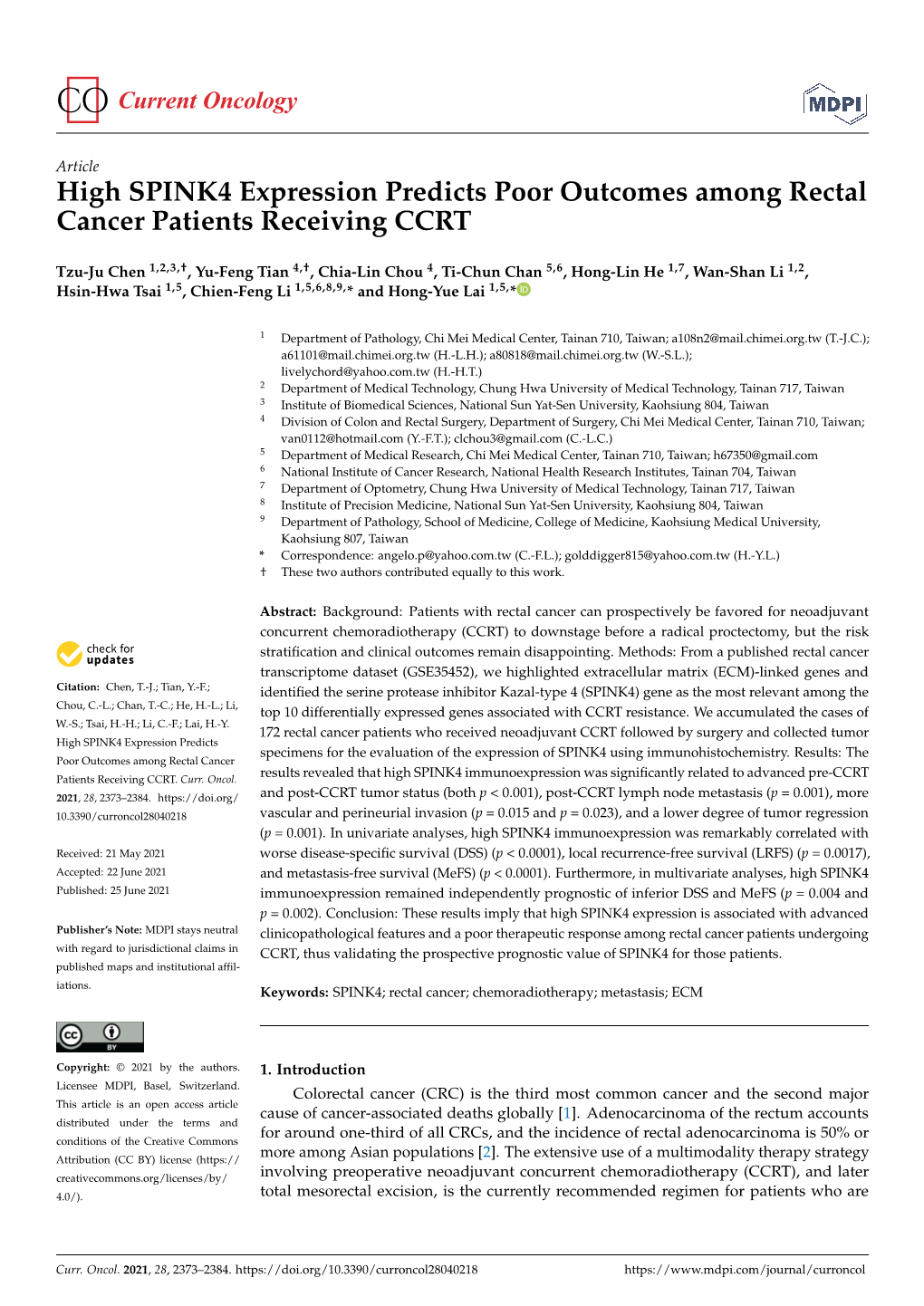 High SPINK4 Expression Predicts Poor Outcomes Among Rectal Cancer Patients Receiving CCRT