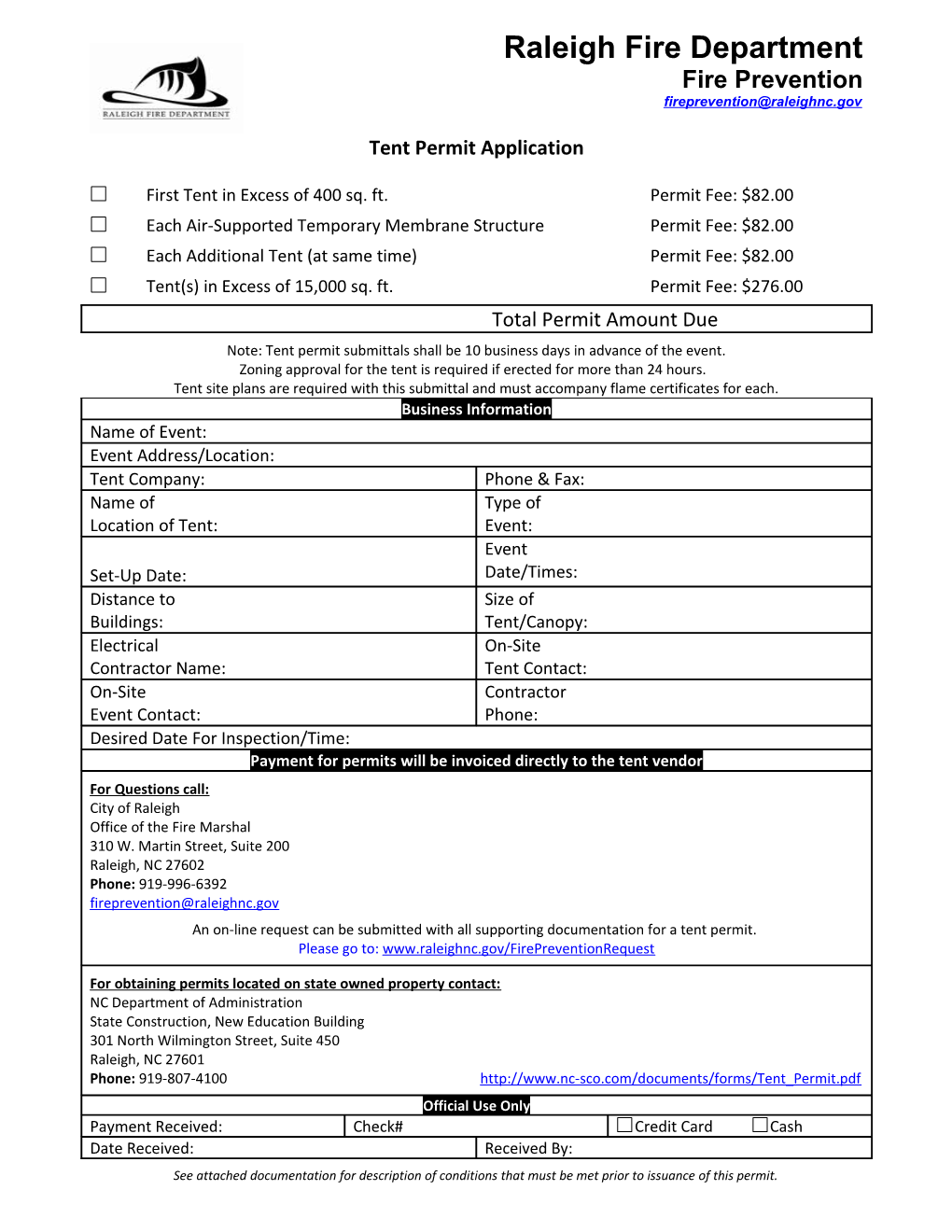 Tent Permit Application