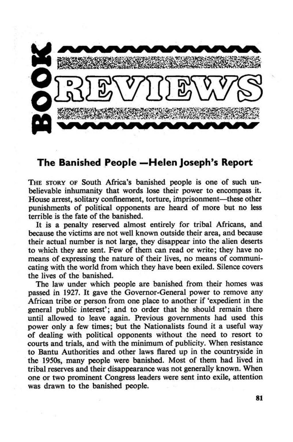 The Banished People -Helen Joseph's Report