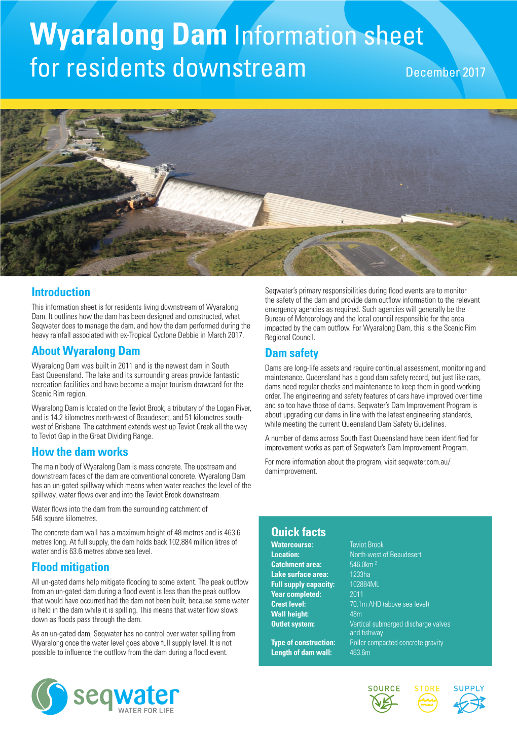 Wyaralong Dam Information Sheet for Residents Downstream December 2017