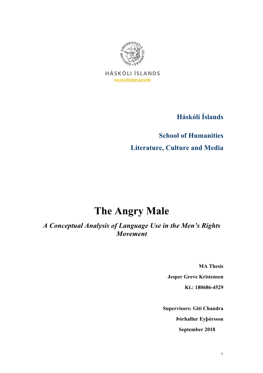 The Angry Male a Conceptual Analysis of Language Use in the Men’S Rights Movement