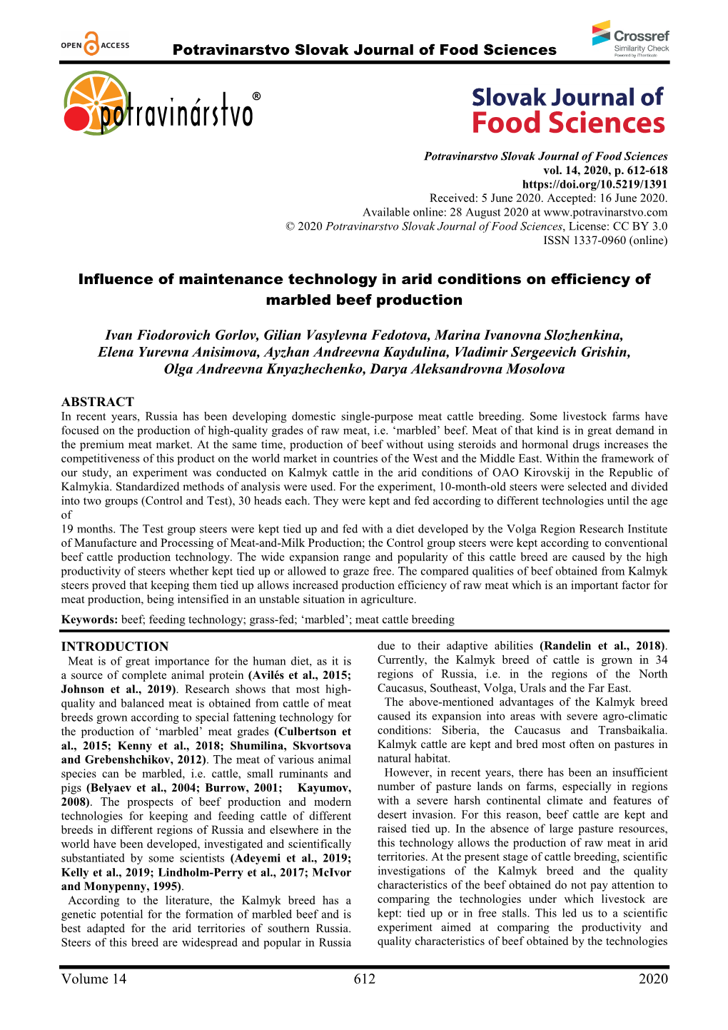 Potravinarstvo Slovak Journal of Food Sciences Influence of Maintenance