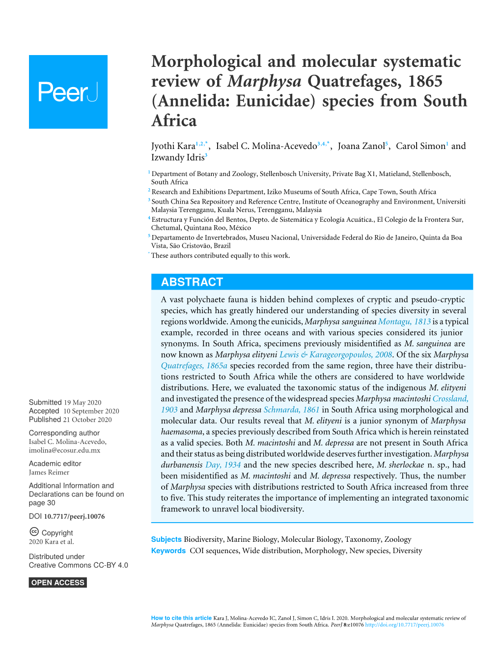 Annelida: Eunicidae) Species from South Africa