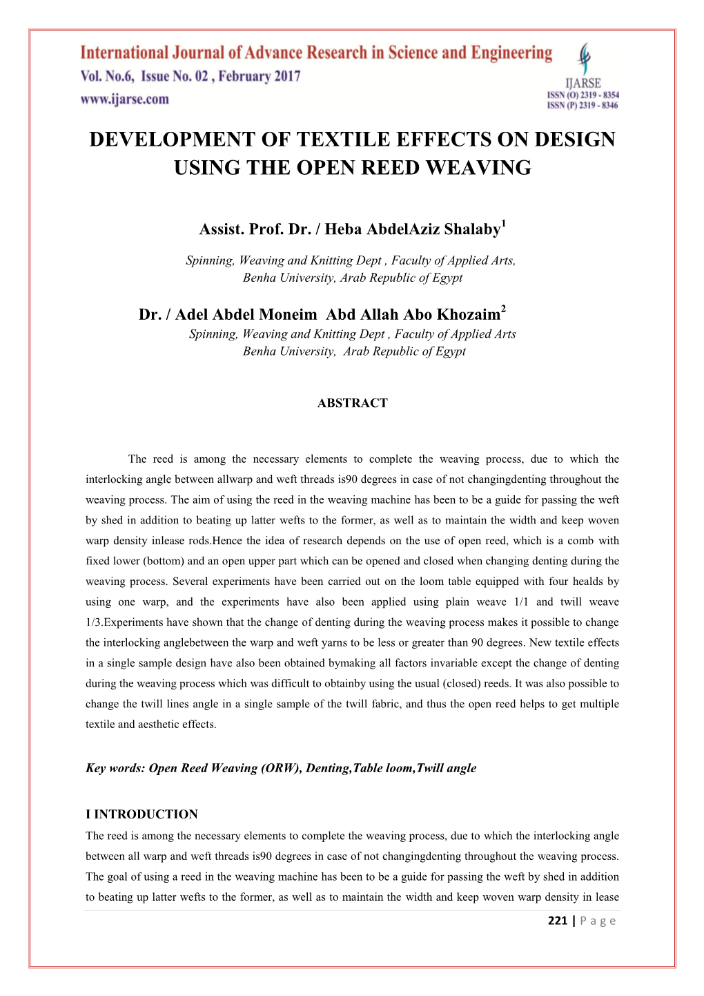 Development of Textile Effects on Design Using the Open Reed Weaving