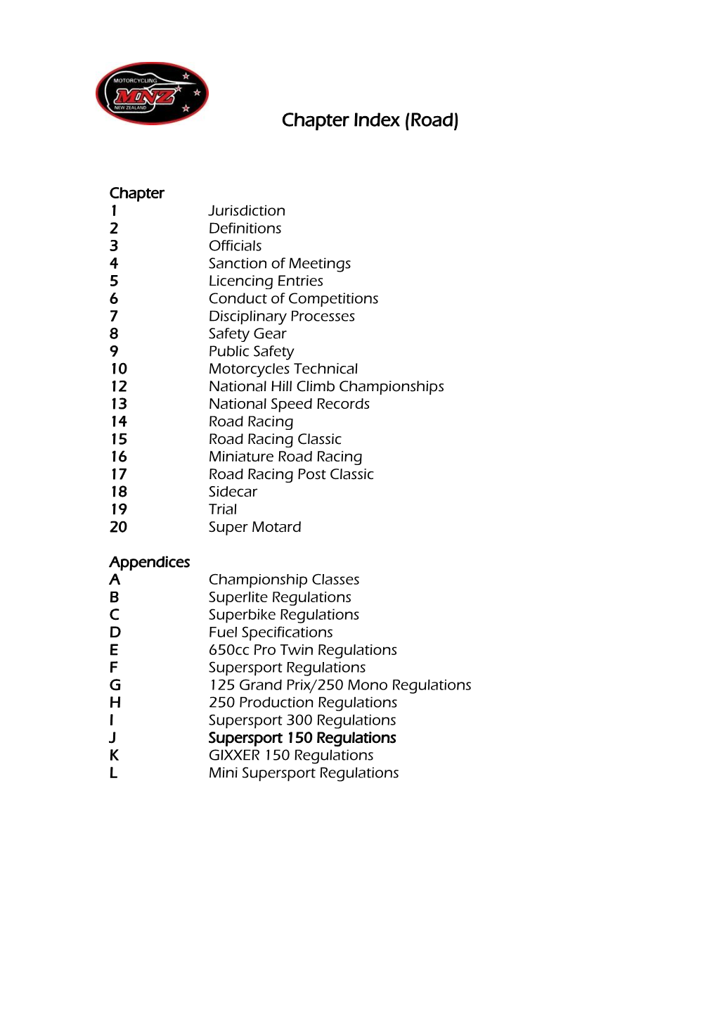 Chapter Index (Road)