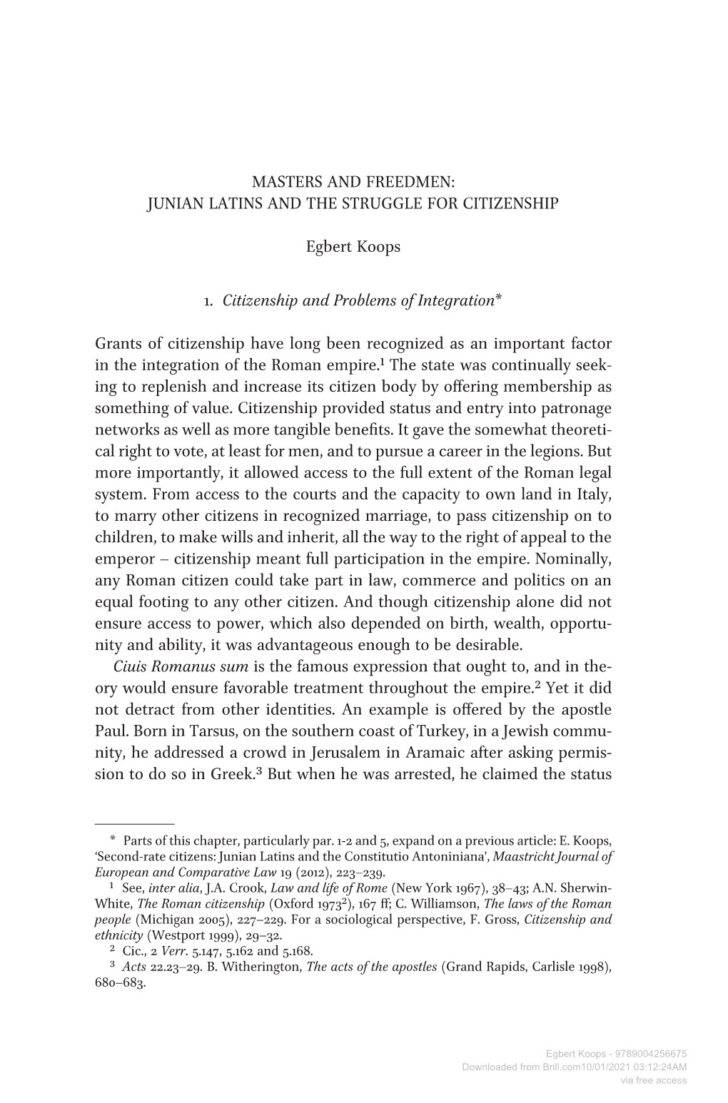 Masters and Freedmen: Junian Latins and the Struggle for Citizenship