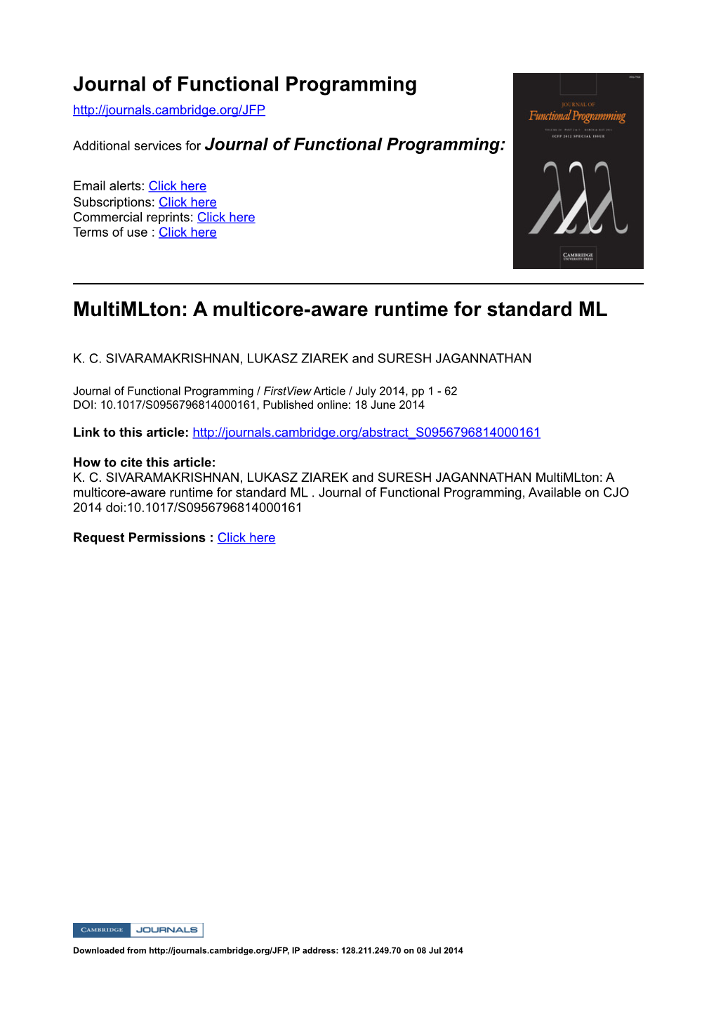 Multimlton: a Multicore-Aware Runtime for Standard ML