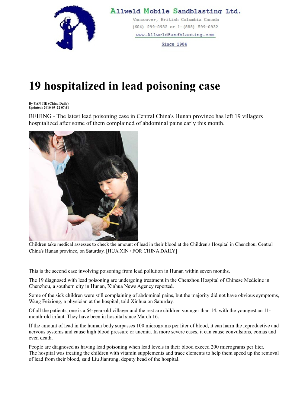 19 Hospitalized in Lead Poisoning Case