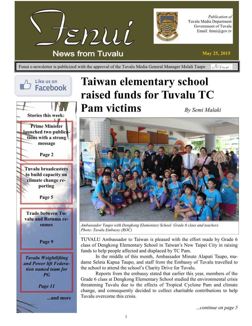 Taiwan Elementary School Raised Funds for Tuvalu TC Pam Victims by Semi Malaki Stories This Week