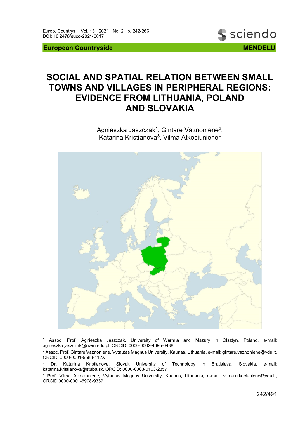 Social and Spatial Relation Between Small Towns and Villages in Peripheral Regions: Evidence from Lithuania, Poland and Slovakia