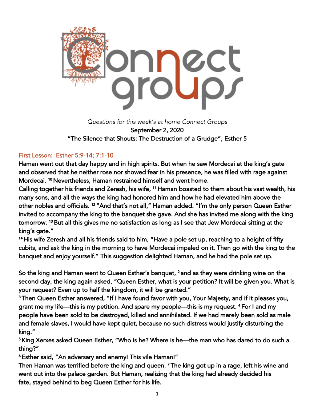 Questions for This Week's at Home Connect Groups