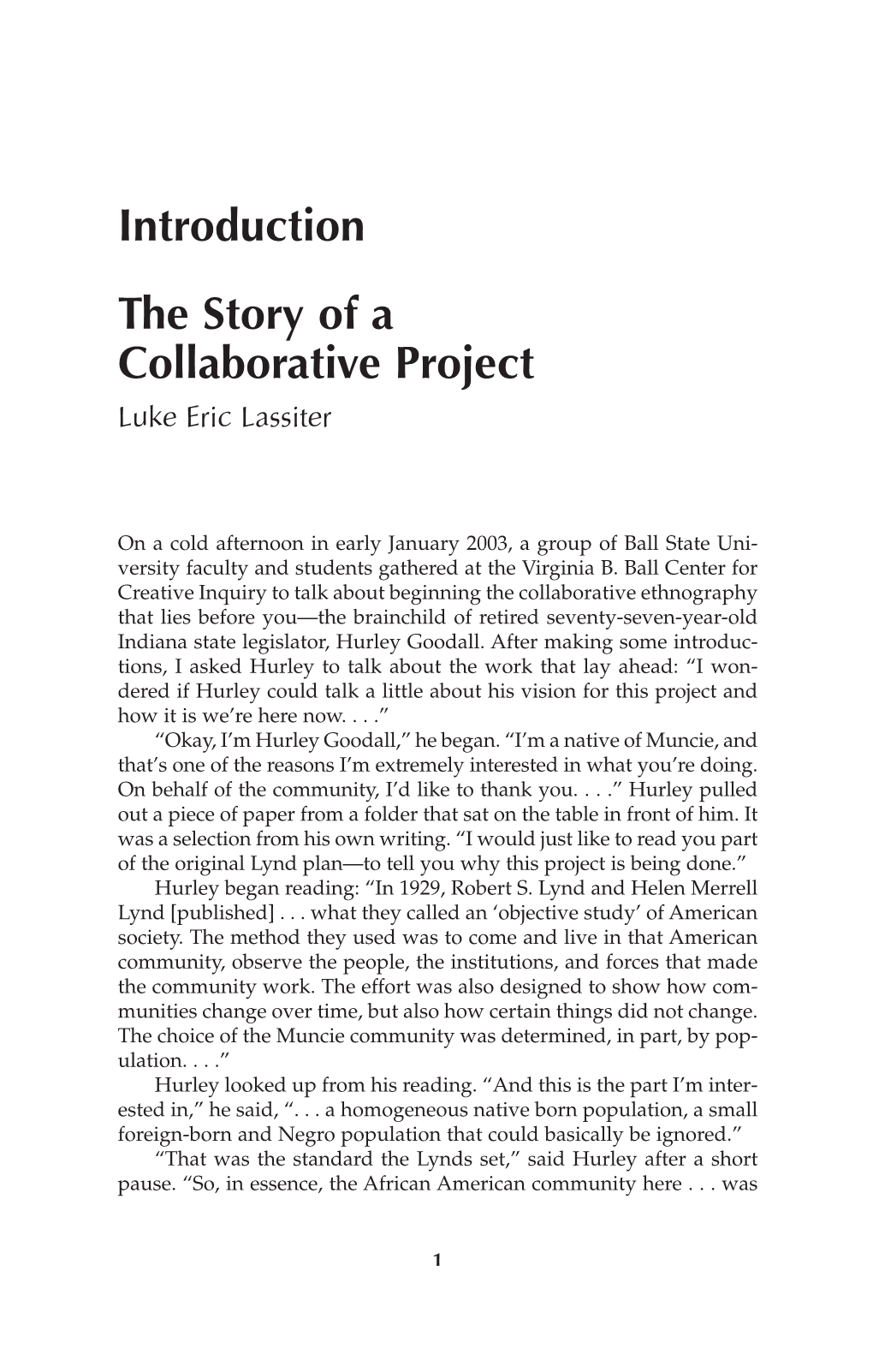 Introduction the Story of a Collaborative Project Luke Eric Lassiter