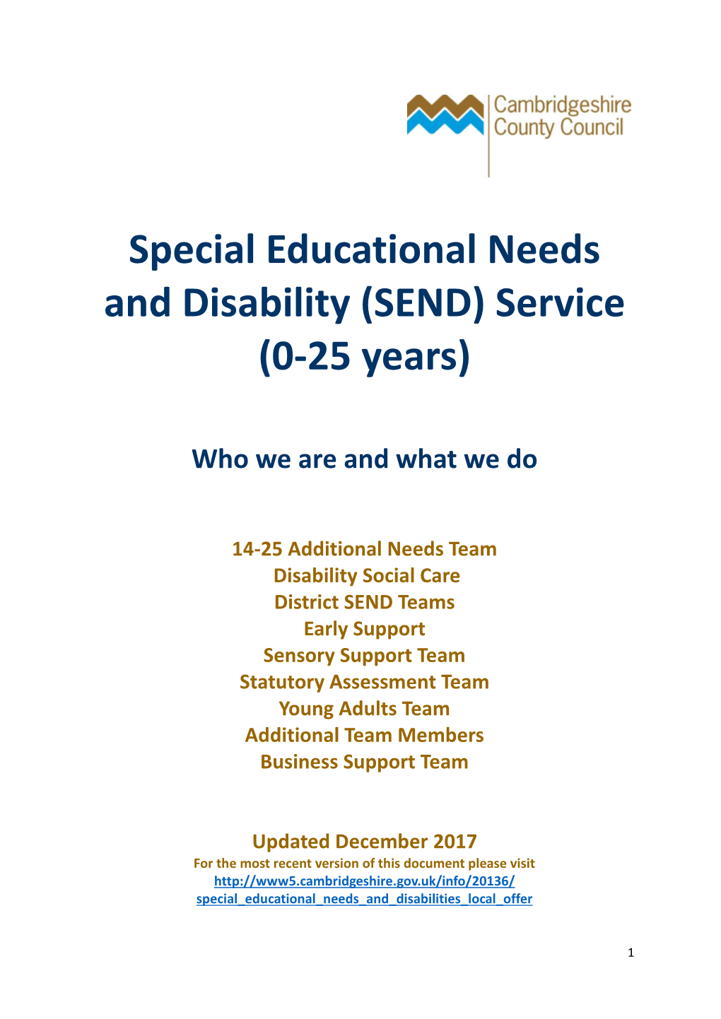 Special Educational Needs and Disability (SEND) Service (0-25 Years)
